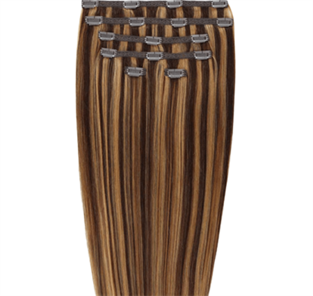Clip on hair extensions #4/27 Brun/Blond Mix - 7 delar - 60 cm | Gold24